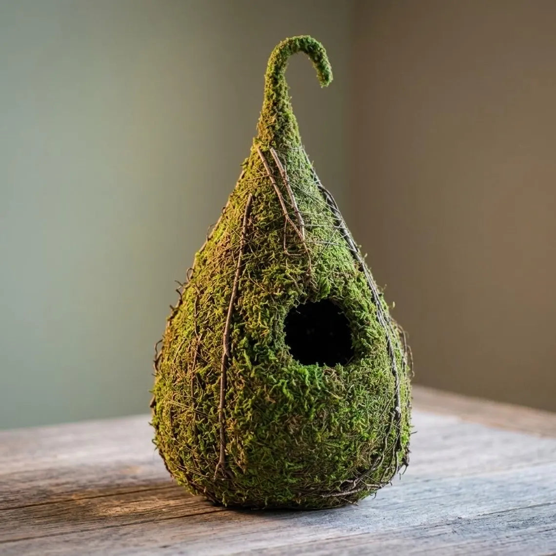 Casa Colgante en Forma de Gota con Revestimiento Vegetal Refugio Decorativo para Aves Pequeñas en Jardines y Hogares