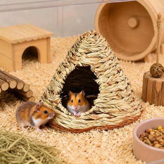 Casa Refugio Tejida en Forma de Pirámide Espaciosa para Descanso de Roedores y Mascotas Pequeñas