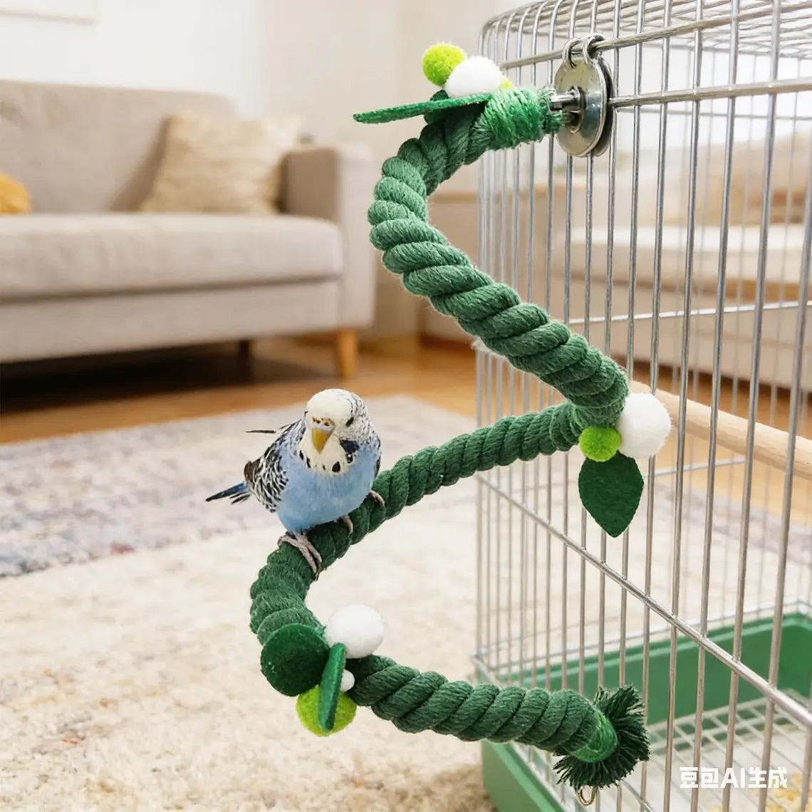 Juguete Soporte Espiral Trenzado para Escalar con Elementos Masticables, Juguete Ajustable para Aves Pequeñas en Jaulas