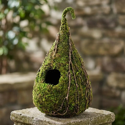 Casa Colgante en Forma de Gota con Revestimiento Vegetal Refugio Decorativo para Aves Pequeñas en Jardines y Hogares