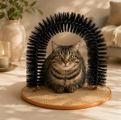 Arco Autolimpiante con Base de Rascado para Masaje y Eliminación de Pelo de Gatos Cepillado