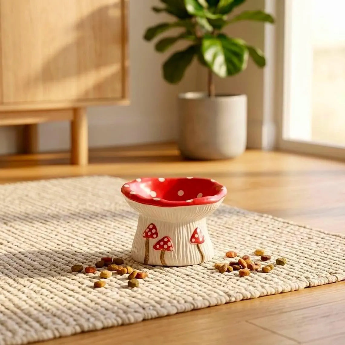 Comedero Elevado con Diseño de Hongo Anti-Ingesta Rápida para Mascotas Pequeñas de Interior