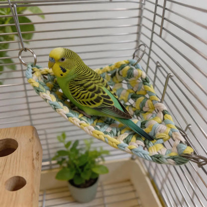 Hamaca Colgante Tejida para Aves Pequeñas con Anillos de Fijación para Zonas de Descanso en Jaulas