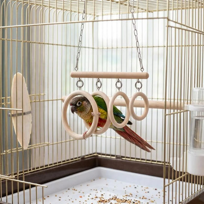Columpio Suspendido con Barra y Cuatro Aros Circulares, Recorrido de Juego para Aves Pequeñas en Jaulas