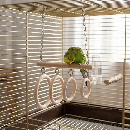 Columpio Suspendido con Barra y Cuatro Aros Circulares, Recorrido de Juego para Aves Pequeñas en Jaulas
