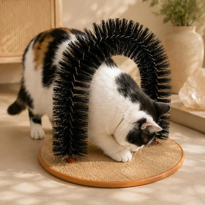 Arco Autolimpiante con Base de Rascado para Masaje y Eliminación de Pelo de Gatos Cepillado